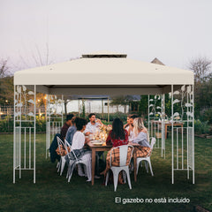 Toldo de Repuesto Dos Pisos para Cenador 3 x 3 m Toldo de Pabellón de Poliéster de Patio con Hebillas de Aluminio Beige