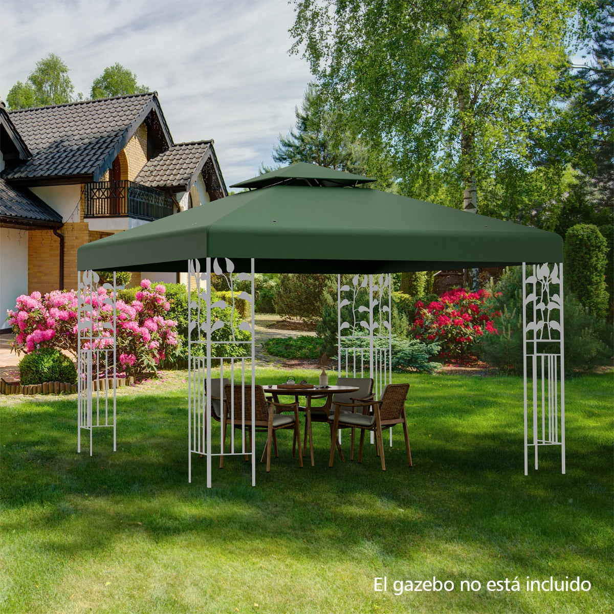 Toldo de Repuesto Dos Pisos para Cenador 3 x 3 m Toldo de Pabellón de Poliéster de Patio con Hebillas de Aluminio Verde
