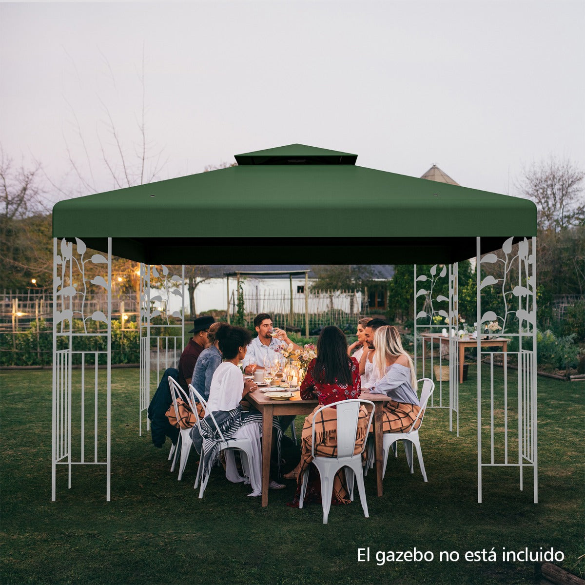 Toldo de Repuesto Dos Pisos para Cenador 3 x 3 m Toldo de Pabellón de Poliéster de Patio con Hebillas de Aluminio Verde