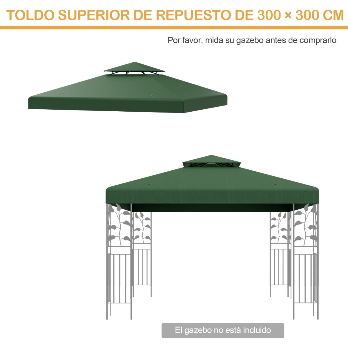 Toldo de Repuesto Dos Pisos para Cenador 3 x 3 m Toldo de Pabellón de Poliéster de Patio con Hebillas de Aluminio Verde