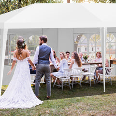 Toldo Impermeable 3 x 9 m con 5 Paneles Laterales Removibles Glorieta con Palos Resistentes para Casamientos Eventos Playa y Barbacoas Blanco