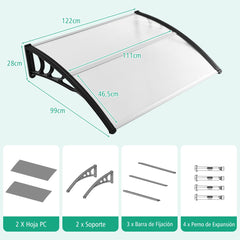 Marquesina para Ventana o Puerta 122 x 99 cm Protección Solar Lluvia Nieve Viento Toldo Exterior para Unidad de Aire Acondicionado Negro