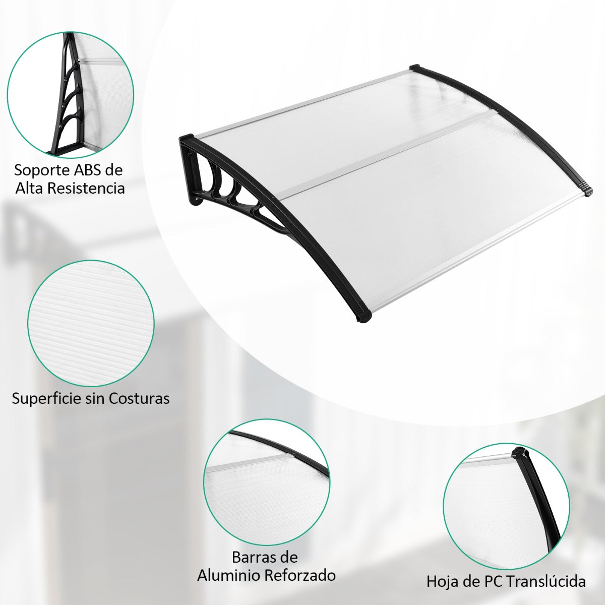 Marquesina para Ventana o Puerta 122 x 99 cm Protección Solar Lluvia Nieve Viento Toldo Exterior para Unidad de Aire Acondicionado Negro