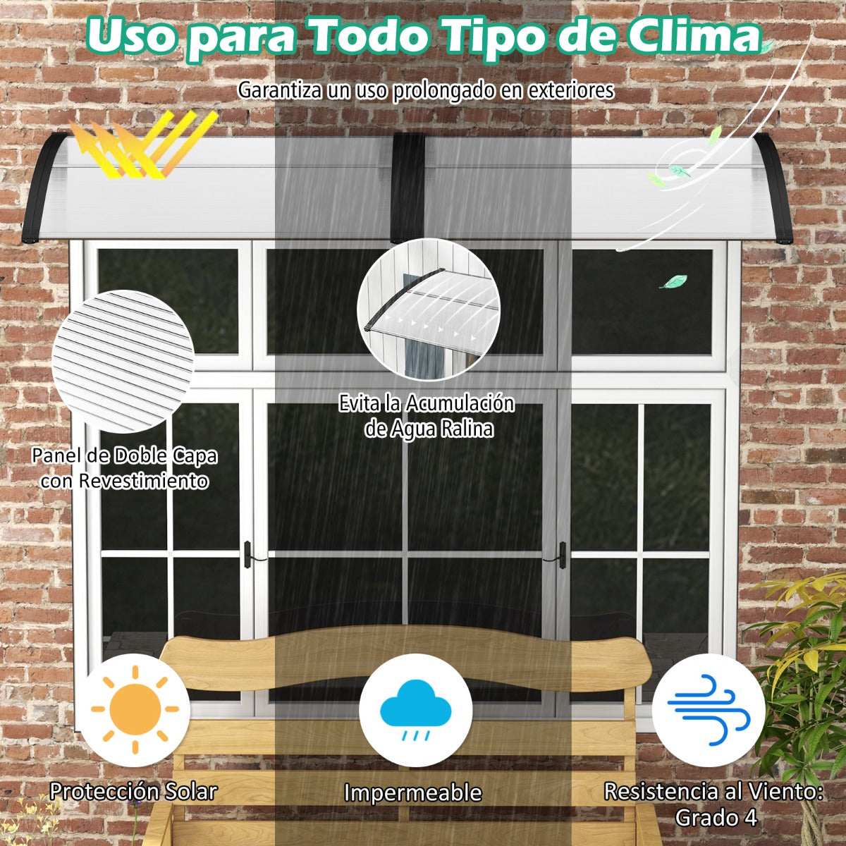 Marquesina para Ventana o Puerta 122 x 99 cm Protección Solar Lluvia Nieve Viento Toldo Exterior para Unidad de Aire Acondicionado Negro