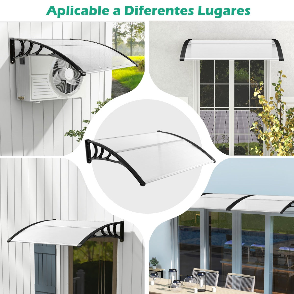 Marquesina para Ventana o Puerta 122 x 99 cm Protección Solar Lluvia Nieve Viento Toldo Exterior para Unidad de Aire Acondicionado Negro