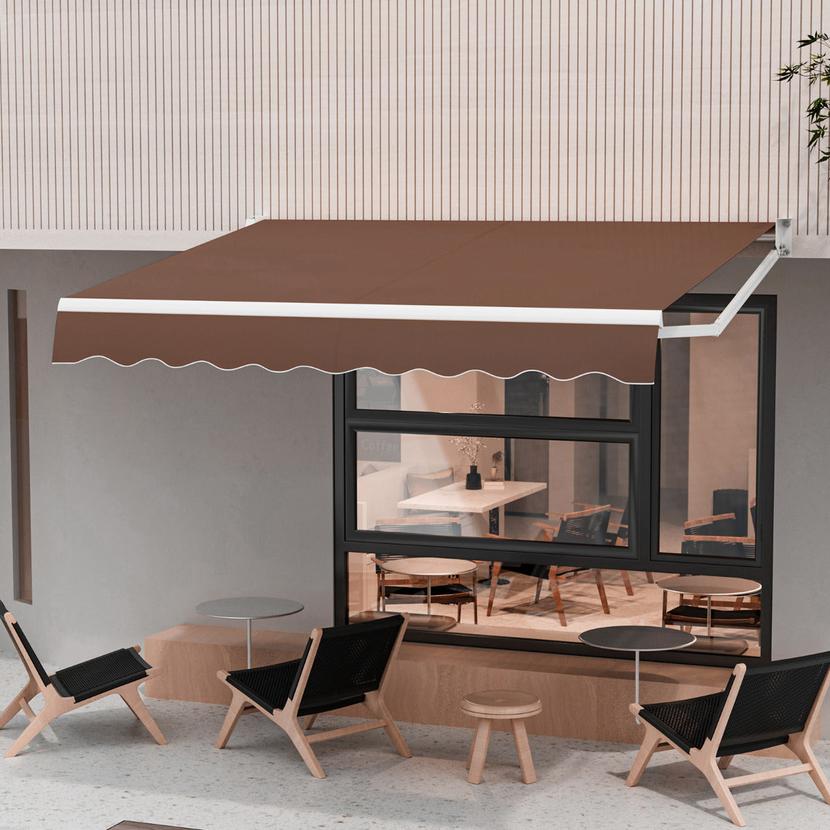 Toldo Retráctil 295 x 250 cm con Manivela Manual Marquesina para Pared Puerta Ventana Café
