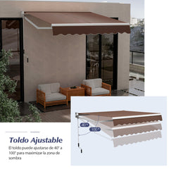 Toldo Retráctil 295 x 250 cm con Manivela Manual Marquesina para Pared Puerta Ventana Café
