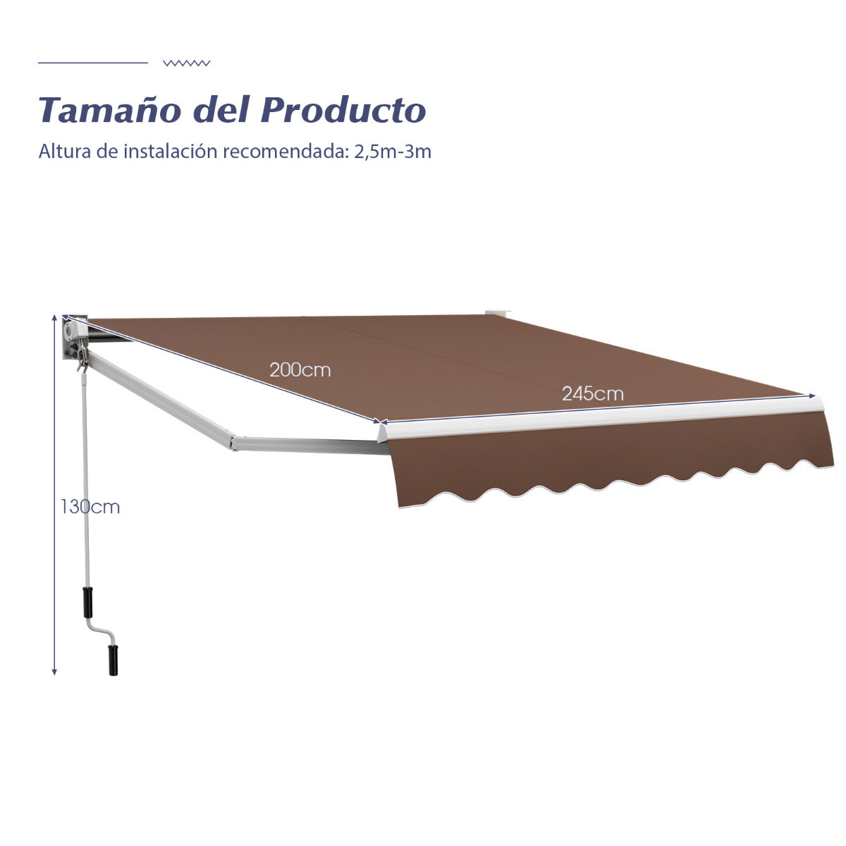 Toldo Retráctil 295 x 250 cm con Manivela Manual Marquesina para Pared Puerta Ventana Café