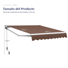 Toldo Retráctil 295 x 250 cm con Manivela Manual Marquesina para Pared Puerta Ventana Café