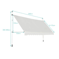 200 x 125 cm Toldo Exterior Terraza Altura Ajustable 2-3 m con Manivela y Resistente Intemperie Toldos Manual para Jardín y Balcón Beige