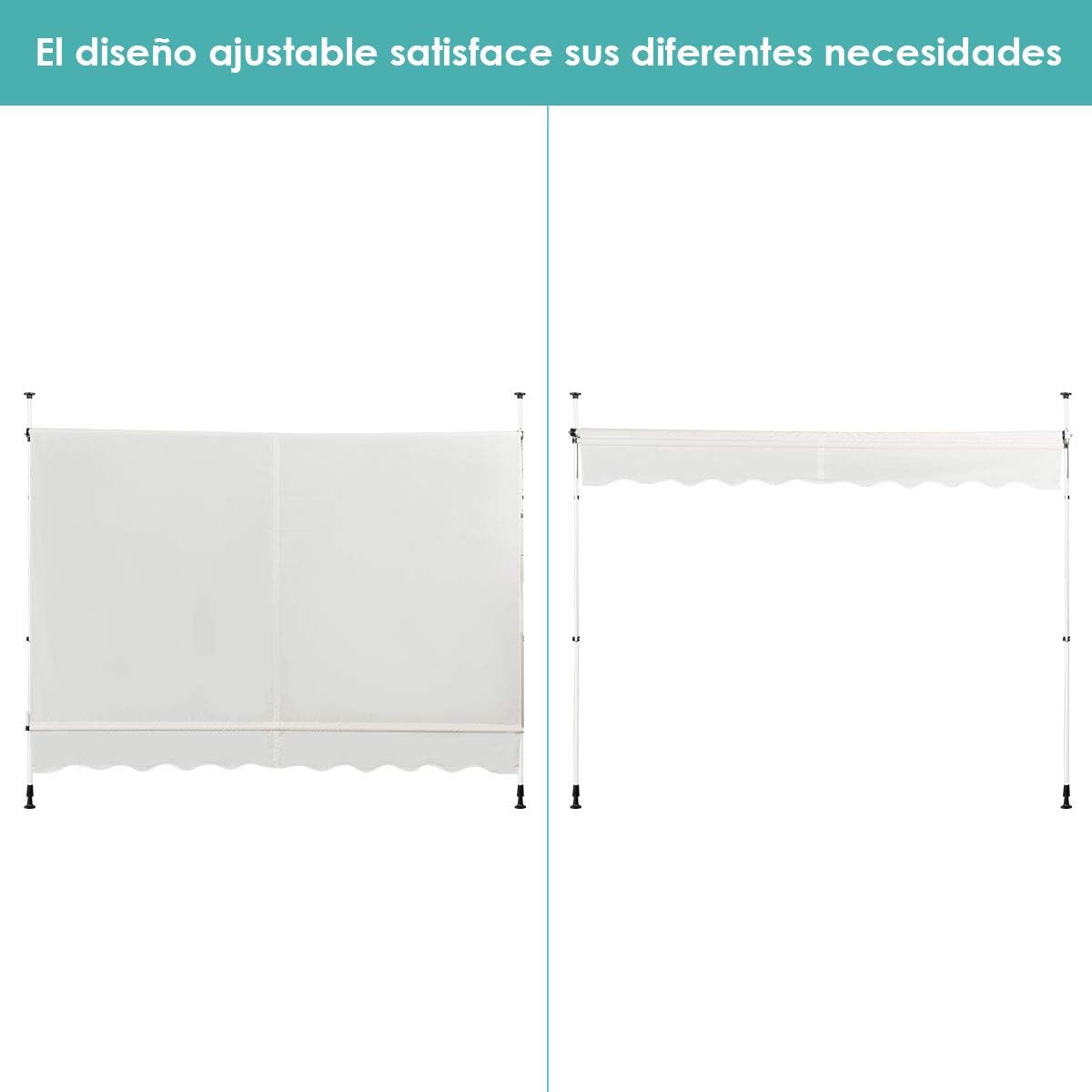 200 x 125 cm Toldo Exterior Terraza Altura Ajustable 2-3 m con Manivela y Resistente Intemperie Toldos Manual para Jardín y Balcón Beige