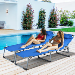 Tumbona Ajustable Plegable Silla Reclinable de Playa con Cojines para Acostarse Boca Abajo/Arriba y Cavidad Facial Azul