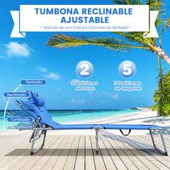 Tumbona Ajustable Plegable Silla Reclinable de Playa con Cojines para Acostarse Boca Abajo/Arriba y Cavidad Facial Azul