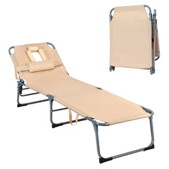 Tumbona Ajustable Plegable Silla Reclinable de Playa con Cojines para Acostarse Boca Abajo/Arriba y Cavidad Facial Beige