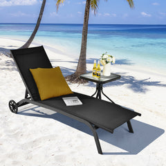 Tumbona Regulable para Patio con Ruedas y Tejido de Secado Rápido Silla Reclinable en 6 Posiciones de Exterior Piscina Patio Jardín Negro