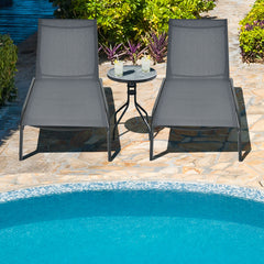 Tumbona Regulable para Patio con Ruedas y Tejido de Secado Rápido Silla Reclinable en 6 Posiciones de Exterior Piscina Patio Jardín Gris