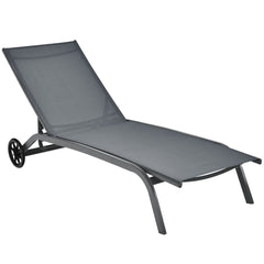 Tumbona Regulable para Patio con Ruedas y Tejido de Secado Rápido Silla Reclinable en 6 Posiciones de Exterior Piscina Patio Jardín Gris
