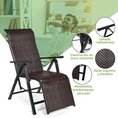 Tumbona de Ratán Tumbona Plegable con Respaldo Regulable y Estructura en Acero para Piscina Playa y Jardín 151,5 x 59 x 76 cm Marrón