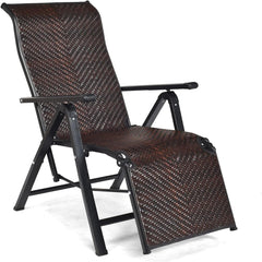 Tumbona de Ratán Tumbona Plegable con Respaldo Regulable y Estructura en Acero para Piscina Playa y Jardín 151,5 x 59 x 76 cm Marrón