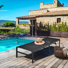 Tumbona para Exterior Respaldo Ajustable de 6 Posiciones Sillón Reclinable de Acero para Piscina Playa Patio 64 x 198 x 67-103 cm Negro