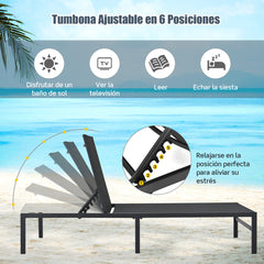 Tumbona para Exterior Respaldo Ajustable de 6 Posiciones Sillón Reclinable de Acero para Piscina Playa Patio 64 x 198 x 67-103 cm Negro