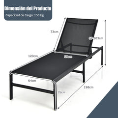 Tumbona para Exterior Respaldo Ajustable de 6 Posiciones Sillón Reclinable de Acero para Piscina Playa Patio 64 x 198 x 67-103 cm Negro