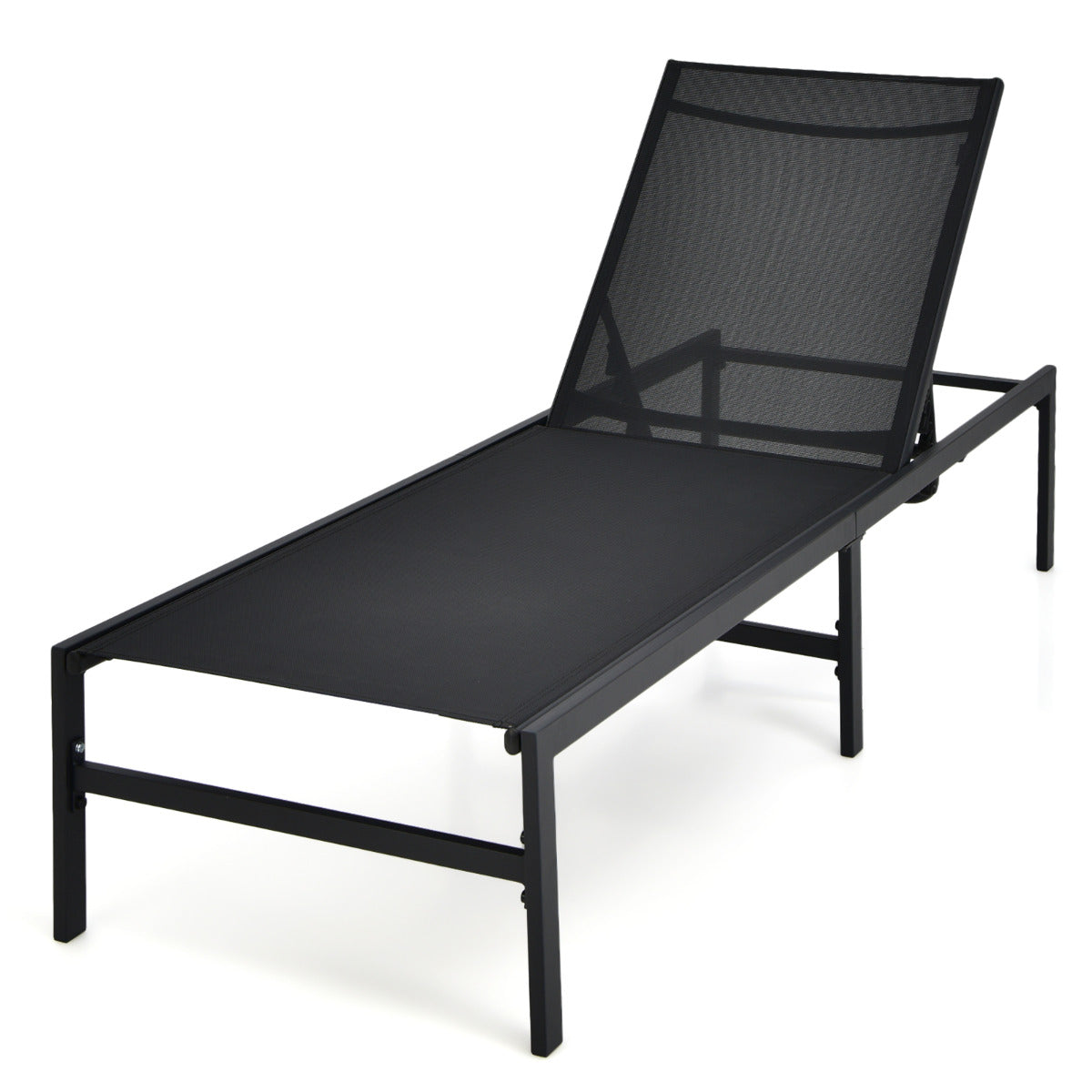 Tumbona para Exterior Respaldo Ajustable de 6 Posiciones Sillón Reclinable de Acero para Piscina Playa Patio 64 x 198 x 67-103 cm Negro