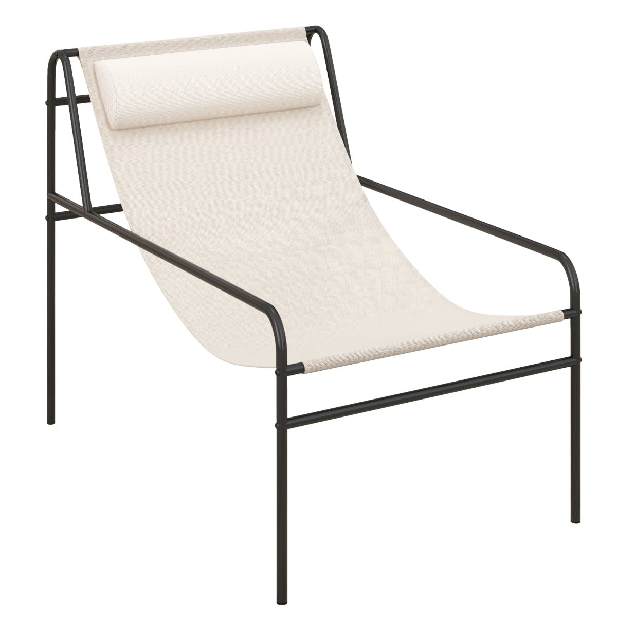 Tumbona de Metal Sillón Playa con Reposacabezas Extraíble Tela Transpirable Carga 160 kg 94 x 62 x 76 cm Beige