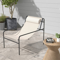 Tumbona de Metal Sillón Playa con Reposacabezas Extraíble Tela Transpirable Carga 160 kg 94 x 62 x 76 cm Beige