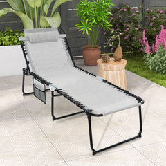 Tumbona Plegable de Gran Tamaño Sillón Reclinable Portátil para Patio con Respaldo Ajustable Almohada Desmontable para Tomar el Sol Gris