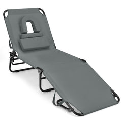 Tumbona Plegable con 3 Cojines Extraíbles y Respaldo Ajustable en 5 Posiciones Tumbonas de Jardín Exterior para Terraza Piscina Gris