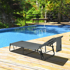 Tumbona Plegable con 3 Cojines Extraíbles y Respaldo Ajustable en 5 Posiciones Tumbonas de Jardín Exterior para Terraza Piscina Gris