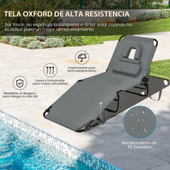 Tumbona Plegable con 3 Cojines Extraíbles y Respaldo Ajustable en 5 Posiciones Tumbonas de Jardín Exterior para Terraza Piscina Gris