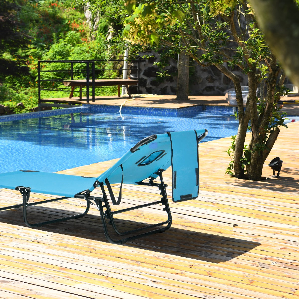Tumbona Plegable con 3 Cojines Extraíbles y Respaldo Ajustable en 5 Posiciones Tumbonas de Jardín Exterior para Terraza Piscina Turquesa