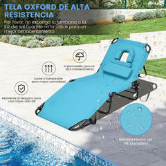 Tumbona Plegable con 3 Cojines Extraíbles y Respaldo Ajustable en 5 Posiciones Tumbonas de Jardín Exterior para Terraza Piscina Turquesa