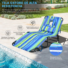 Tumbona Plegable con 3 Cojines Extraíbles y Respaldo Ajustable en 5 Posiciones Tumbonas de Jardín Exterior para Terraza Piscina Verde+Azul