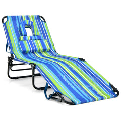 Tumbona Plegable con 3 Cojines Extraíbles y Respaldo Ajustable en 5 Posiciones Tumbonas de Jardín Exterior para Terraza Piscina Verde+Azul