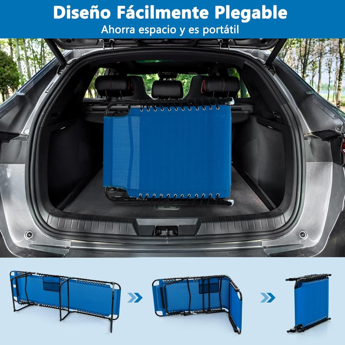 Tumbona Plegable Silla Reclinable con Reposacabezas Removible Respaldo Regulable en 4 Posiciones para Camping 189 x 59 x 40 cm Azul