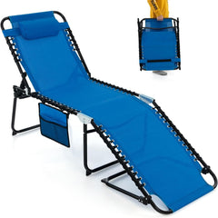Tumbona Plegable Silla Reclinable con Reposacabezas Removible Respaldo Regulable en 4 Posiciones para Camping 189 x 59 x 40 cm Azul