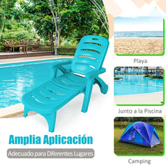 Tumbona Plegable Jardín Silla Reclinable Ajustable para Exterior con 5 Posiciones Ruedas Resistente Patio Piscina Playa Verde