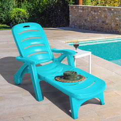 Tumbona Plegable Jardín Silla Reclinable Ajustable para Exterior con 5 Posiciones Ruedas Resistente Patio Piscina Playa Verde