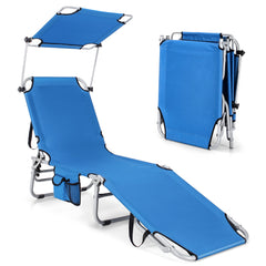 Tumbona Plegable para Exterior Silla Reclinable Portátil 5 Posiciones de Respaldo Ajustable Toldo de Sombra para Camping Playa Azul