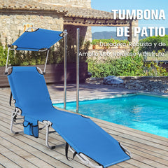 Tumbona Plegable para Exterior Silla Reclinable Portátil 5 Posiciones de Respaldo Ajustable Toldo de Sombra para Camping Playa Azul