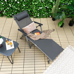 Tumbona de Aluminio Plegable para Exteriores Silla Reclinable de Patio Respaldo Ajustables Tejido de Secado Rápido para Piscina Playa Gris