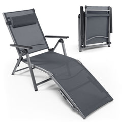 Tumbona de Aluminio Plegable para Exteriores Silla Reclinable de Patio Respaldo Ajustables Tejido de Secado Rápido para Piscina Playa Gris