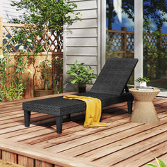 Tumbona Reclinable de 3 Posiciones PP Texturado de Ratán Impermeable Carga 150kg para Piscina Playa Negro
