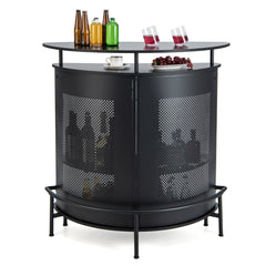 Unidad de Bar de Hogar Mesa de Bar 4 Niveles con Estantes y 3 Soportes para Copas Encimera Curva Industrial para Cocina Comedor Pub Negro