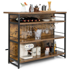 Mesa Alta Barra para Cocina Armario de Barra de Licor 4 Niveles con 3 Estantes Soportes para Vino Isla de Cocina 120 x 60 x 101 cm Marrón
