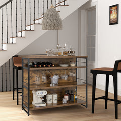 Mesa Alta Barra para Cocina Armario de Barra de Licor 4 Niveles con 3 Estantes Soportes para Vino Isla de Cocina 120 x 60 x 101 cm Marrón