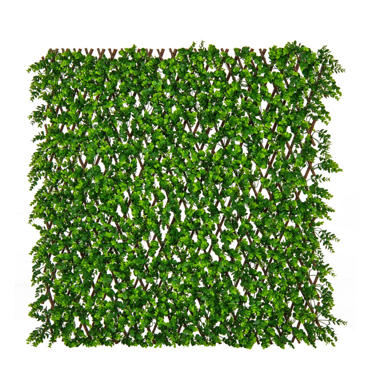 Valla de Enrejado Expansible 180 x 90 cm Pantalla de Cerca de Privacidad de Hiedra Artificial Panel de Seto para Balcón Patio Eucalipto Verde